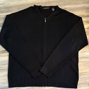 JHANE BARNES MEN’S 100% silk ribbed knit zip cardigan